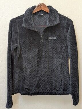 Columbia Black Quarter-zip Fleece Textured Fabric Pullover Jacket. Size Medium